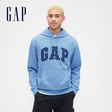 【GAP】男裝|Logo刷毛帽T-淺藍色(674148)