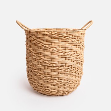 奧可利手工編織提把落地收納籃 斜紋圓形