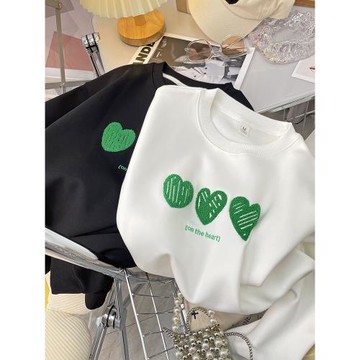 加絨加厚圓領衛衣女秋冬新款韓版學生寬松無帽套頭白色長袖厚上衣