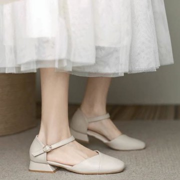 潮牌包頭涼鞋女2025夏新款法式仙女風溫柔配裙子中粗跟瑪麗珍單鞋