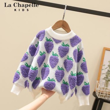 拉夏貝爾童裝女童毛衣秋裝時髦套頭針織衫上衣洋氣兒童春秋毛線衣