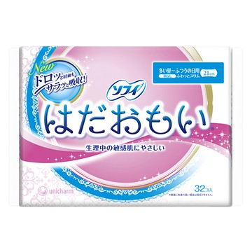 SOFY 蘇菲 日本原裝進口 敏感肌衛生棉 日用量多 無翼型  21cm  32片  1包