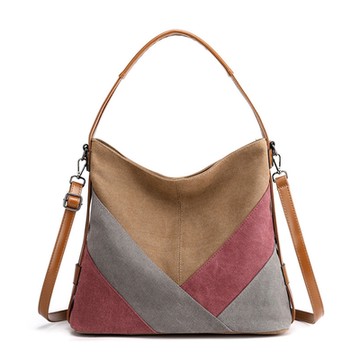 日韓水漾 女包帆布單肩包休閒百搭拼接撞色包(現+預 灰色/咖啡)