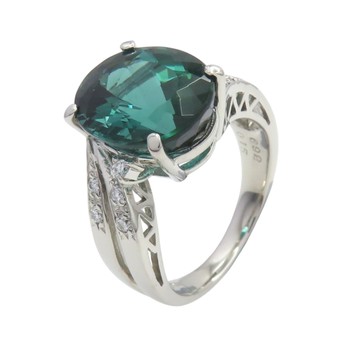 【二手名牌BRAND OFF】JEWELRY 無品牌珠寶 Pt900鉑金 綠碧璽 鑽石 戒指