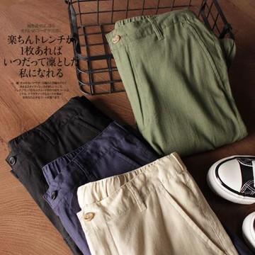 外貿日單 夏季男士薄款透氣亞麻休閑長褲 舒適小直筒純色麻褲男潮