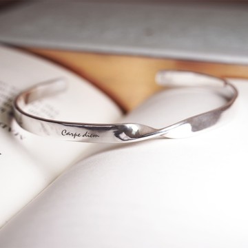 ART64 純銀刻字 迴旋扭結 925純銀手環 寬版 開口式 C型手環 男生手環 男生飾品