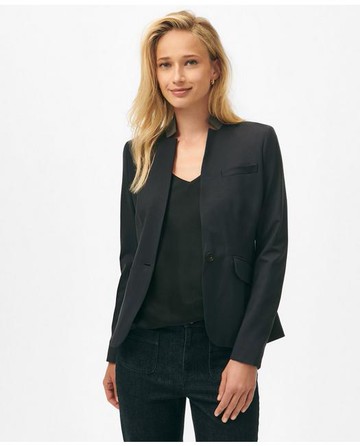 Brooks Brothers Women's The Essentials Stand Collar Jacket in Wool Blend | Navy | Size 00