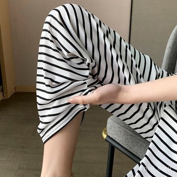 【限時特賣】長褲女 女生褲子 寬褲 運動褲 冰絲長褲 高腰褲 顯瘦長褲夏季薄款新款條紋闊腿褲女慵懶風拖地褲高腰高級顯瘦直