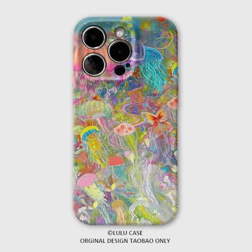 適用于iPhone16Promax深海幻想彩色水母15promax手機殼菲林16夢幻13藝術油畫12mini硬軟殼11小眾15蘋果14plus