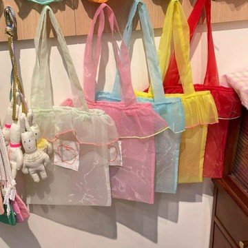✨臺灣出貨✨niannian韓系新款歐根紗馬卡龍可愛甜美花邊刺繡蘋果兒童手提包包