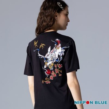 日本藍 BLUE WAY – 金標百福月兔短TEE(黑)