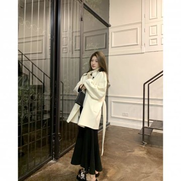 慵懶free立絨中長款雙面呢大衣