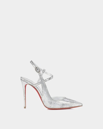 CHRISTIAN LOUBOUTIN Jenlove 10cm 閃耀銀色交叉帶高跟鞋 - 36