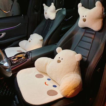 安全座椅墊 保護墊 椅背墊 汽車坐墊四季通用卡通小熊短毛絨車用座墊秋冬款防滑車座椅靠墊女『xy13516』