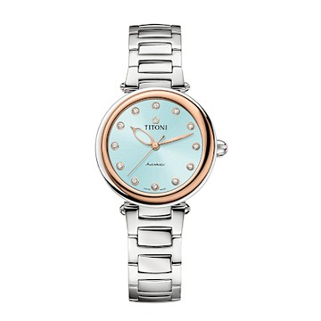 TITONI瑞士梅花錶 炫美時尚快拆系列(23978 SRG-726)-棉花糖藍面盤/銀白鍊帶/33.5mm