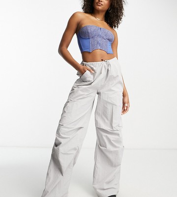 ASOS DESIGN Tall parachute cargo trouser in grey