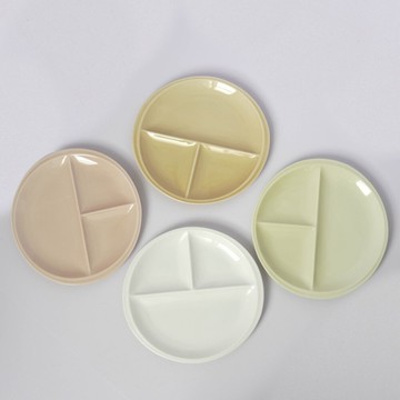 日本製陶瓷圓形三格盤 211餐盤 22x21cm | 輕量分隔盤 兒童餐具 日式美濃燒餐盤 洗碗機 兒童餐盤
