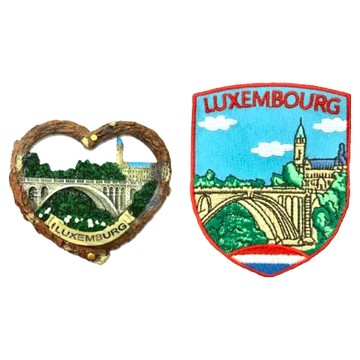 A-ONE 匯旺 盧森堡 阿道夫橋冰箱磁鐵 + 盧森堡城市貼布繡 2件組  多色  磁鐵(2.76 x 2.52in) + 布繡(2.5 x 3.1in)  冰箱磁鐵 + 識別章 多色