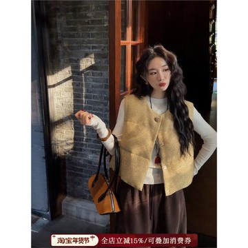 三吉黑花【青花】女款2024新款秋冬設計小香羽絨馬甲外穿獨特好看