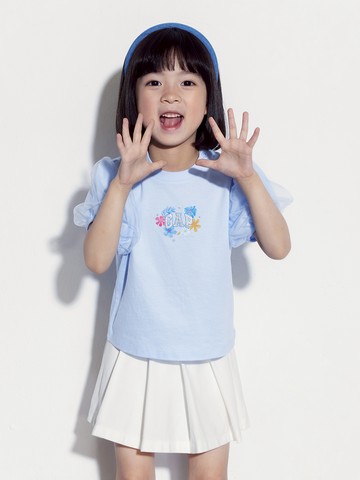 女幼童裝 Logo純棉印花圓領短袖T恤-藍色