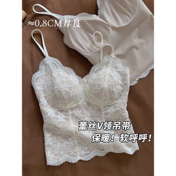 Kbra法式蕾絲磨毛吊帶背心女2025新款帶胸墊內搭外穿一體打底上衣