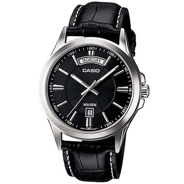 Casio 男士皮革手錶 MTP-1381L  黑色