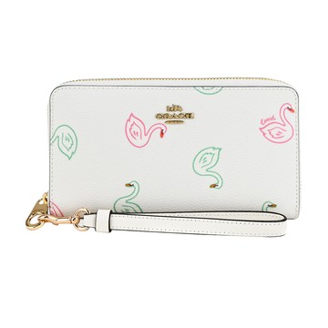 COACH 經典馬車LOGO天鵝印花拉鍊長夾(白)