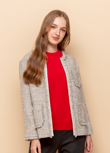 柔和霧灰嵌蔥花紗外套