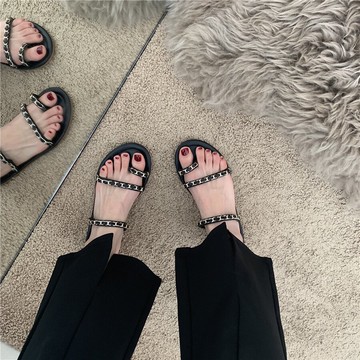 英倫風平底鞋套趾涼拖2022年春夏新款復古鏈條瑪麗珍外穿拖鞋女鞋