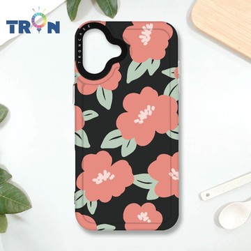 TRON IPHONE 16 PLUS 平塗手繪花朵A款 MAGSAFE 磁吸 防摔 太空殼 透黑 手機殼