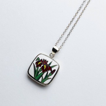 日本鳶尾花【白】景泰藍吊墜純銀景泰藍