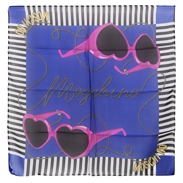 MOSCHINO 03347 M3038 品牌墨鏡圖案方型小絲巾.藍