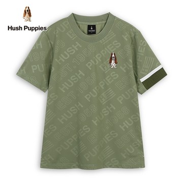 Hush Puppies 上衣 男裝涼感滿版HP拼接袖刺繡狗上衣