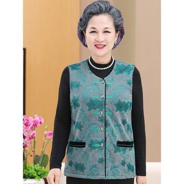 中老年女裝奶奶馬夾媽媽春秋裝無袖薄款馬甲背心坎肩加絨秋冬外套