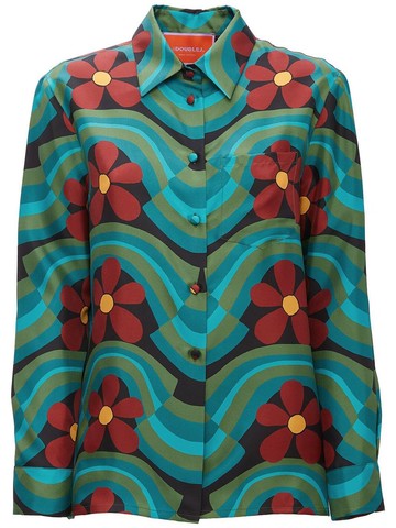 La DoubleJ - Boy graphic-print silk shirt - women - Silk - L - Blue