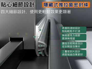 隱藏式推拉窗密封條 防風條 防蟲 防塵膠條 門窗條 防撞條 填縫條 矽膠密封條 臨街密封條 門窗緊密 三層單邊 填補塞條