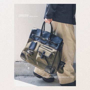 【Gentle Ray】日本潮牌 輕奢重工 拼接帆布包  超設計感獨特奢華 超大容量 超時尚出差旅行包 男士帆布手提包