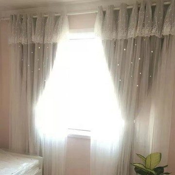 2022新款網紅鏤空星星窗簾雙層公主風飄窗臥室北歐窗簾全遮光ins