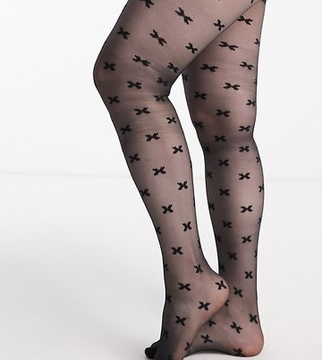 ASOS DESIGN Curve 30 denier X printed tights in black