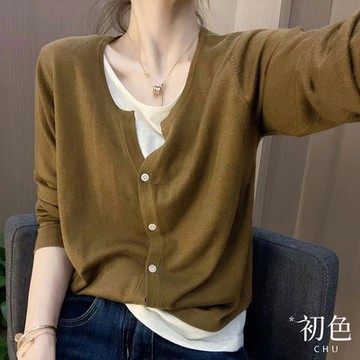 初色  韓版圓領假兩件針織長袖上衣-共4色-64134(F可選)