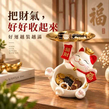 【招財貓的家】7.6寸收納托盤招財貓 生日禮物 開業禮物 開運 招財 喬遷禮物 交換禮物＃CAT133
