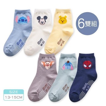 迪士尼 幼童止滑短襪 蜘蛛人 維尼 米奇 幼童止滑襪 13-15cm-6雙組