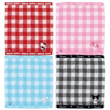 小禮堂 Sanrio 三麗鷗 x 今治毛巾 棉質短毛巾 34x36cm (格紋款) Kitty 美樂蒂 大耳狗