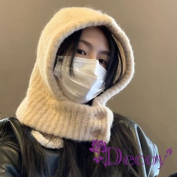 【Decoy】韓版百搭 INS風保暖毛帽圍脖一體防寒拉法帽/米色