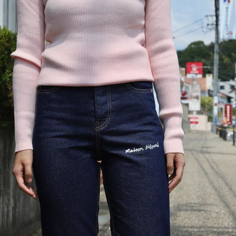 メゾンキツネ レディース デニム MAISON KITSUNE ロゴ刺繍 ハイ