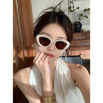 MELIYA高品質白色茶片粗框貓眼ins偏光墨鏡太陽鏡方圓臉防紫外線