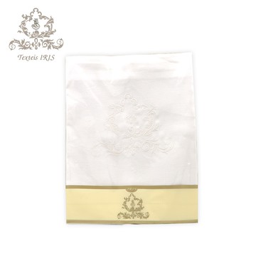 葡萄牙Texteis IRIS 高質感緹花亞麻60*110cm桌巾/桌旗（純白色繡花）