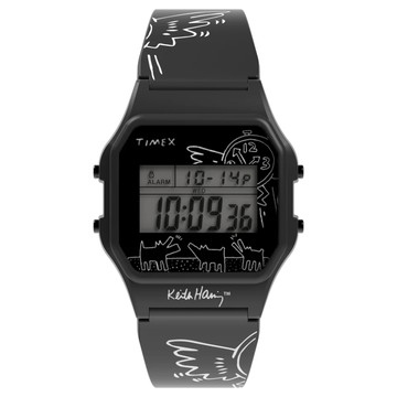 【TIMEX】天美時 T80 x Keith Haring 34 毫米普普藝術風格電子錶(黑TXTW2W25500)