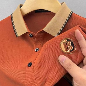 【夏季新品 短袖POLO衫 短袖上衣 工作服 冰絲涼感】夏季新款男短袖t恤翻領polo衫商務休閑半袖體恤刺繡保羅衫