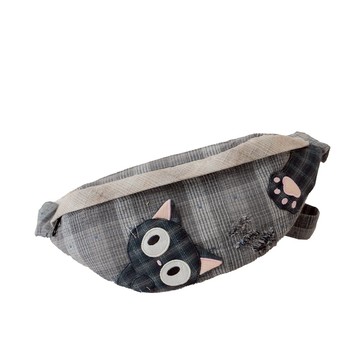 【Kiro貓】小黑貓 格紋 先染布 胸包/斜背/防盜包【810215726】